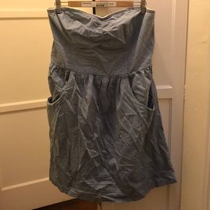 Polka Dot Chambray Strapless Dress